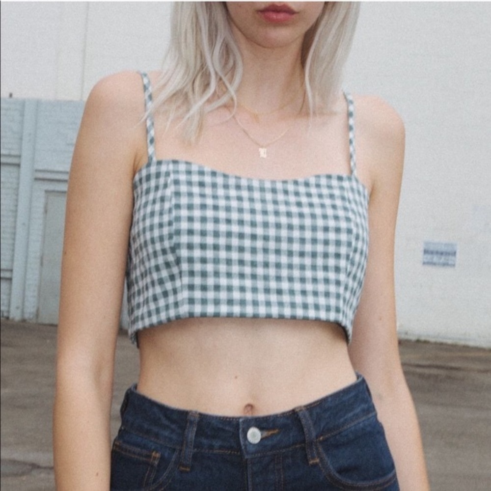 Brandy Melville green gingham crop tank